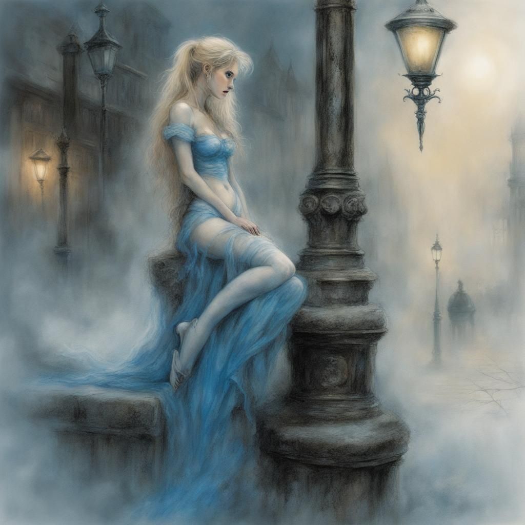 Smurfette Outside Bordello in Ethereal Fantasy Style