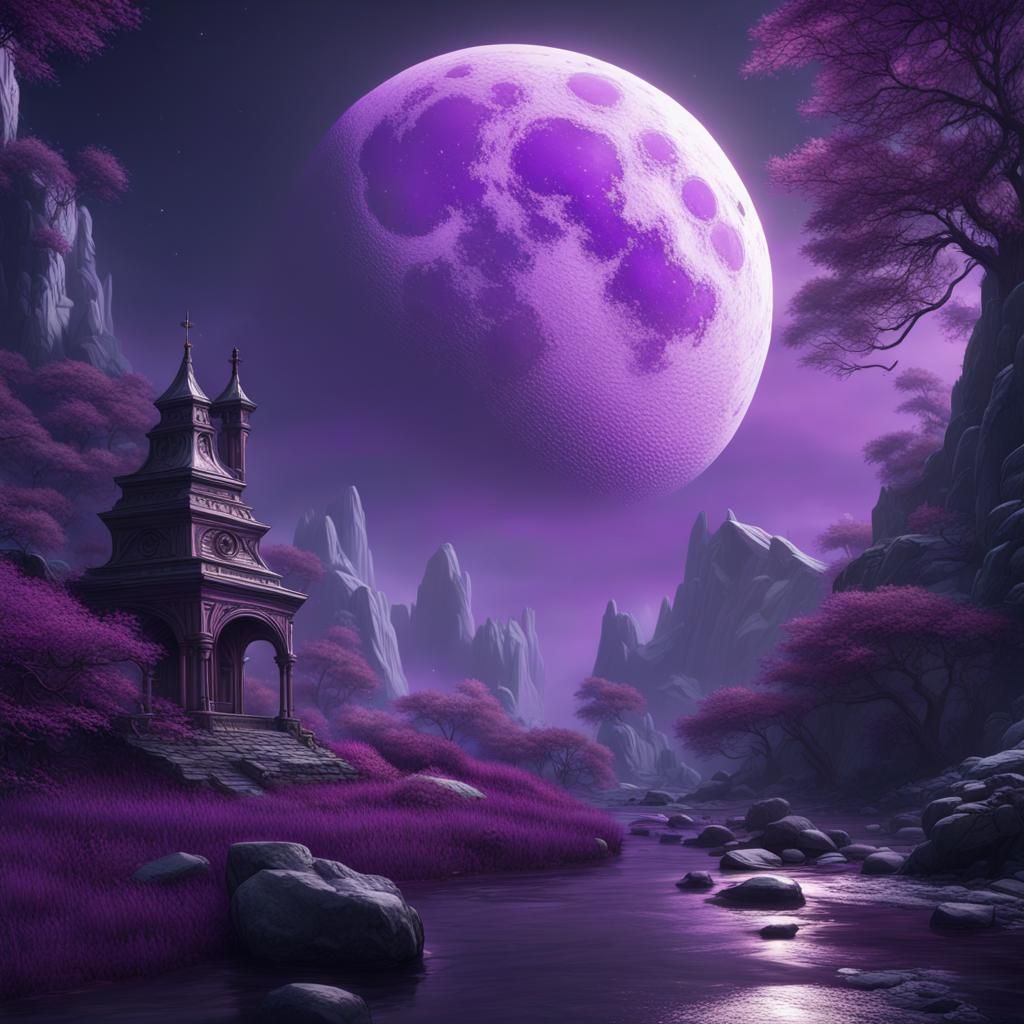 Purple Fox and Moon Fantasy Art