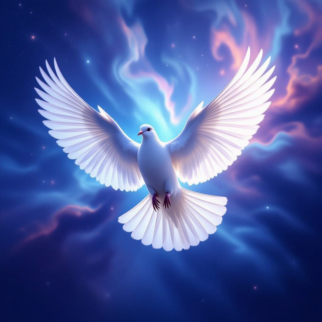 Majestic White Dove in Cosmic Nebula