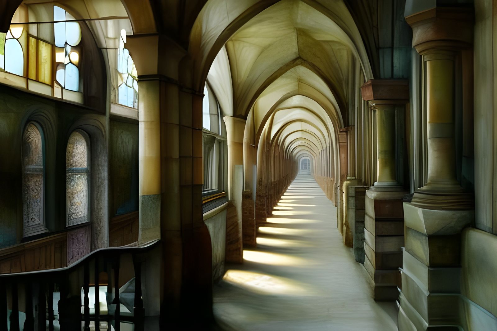 Cloister Interior with Street View, Trompe L'Oeil Style