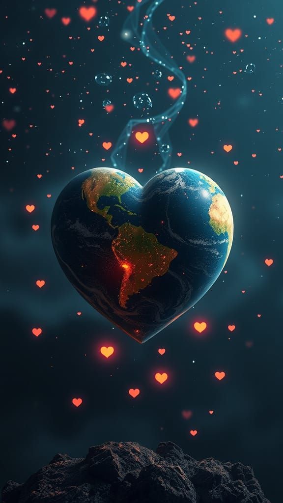 Earth Shattered Into Hearts: AI Generated Image