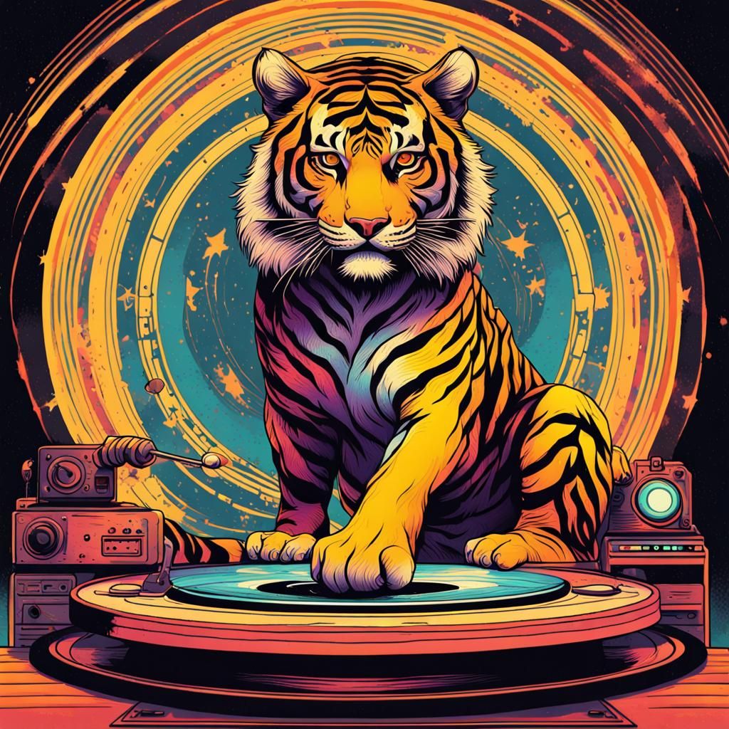 Cosmic Tiger Tattoo Art with Glowing Third Eye