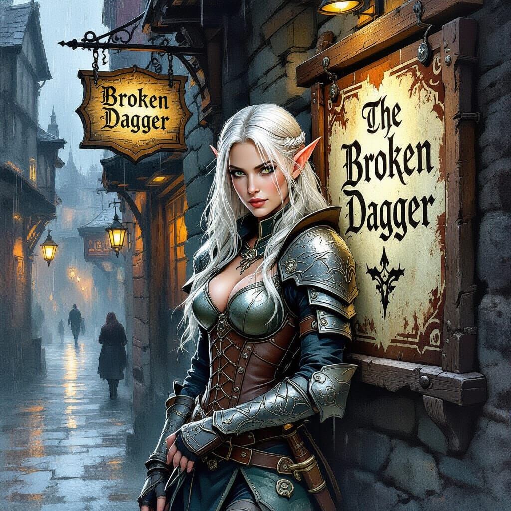 Mysterious Elf in Leather Armor at "The Broken Dagger" Taver...