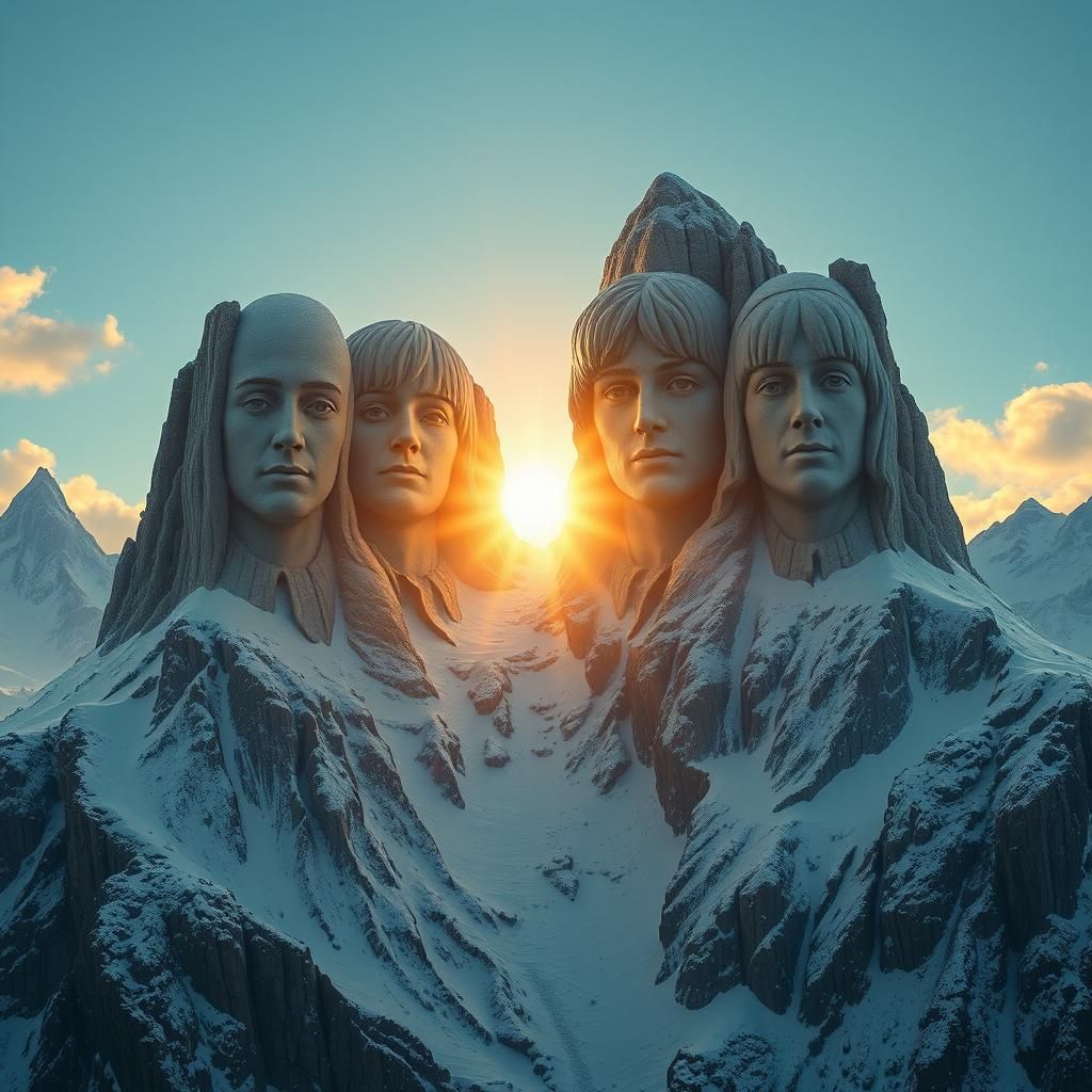 Beatles Mountain Faces in Surrealist Dreamscape