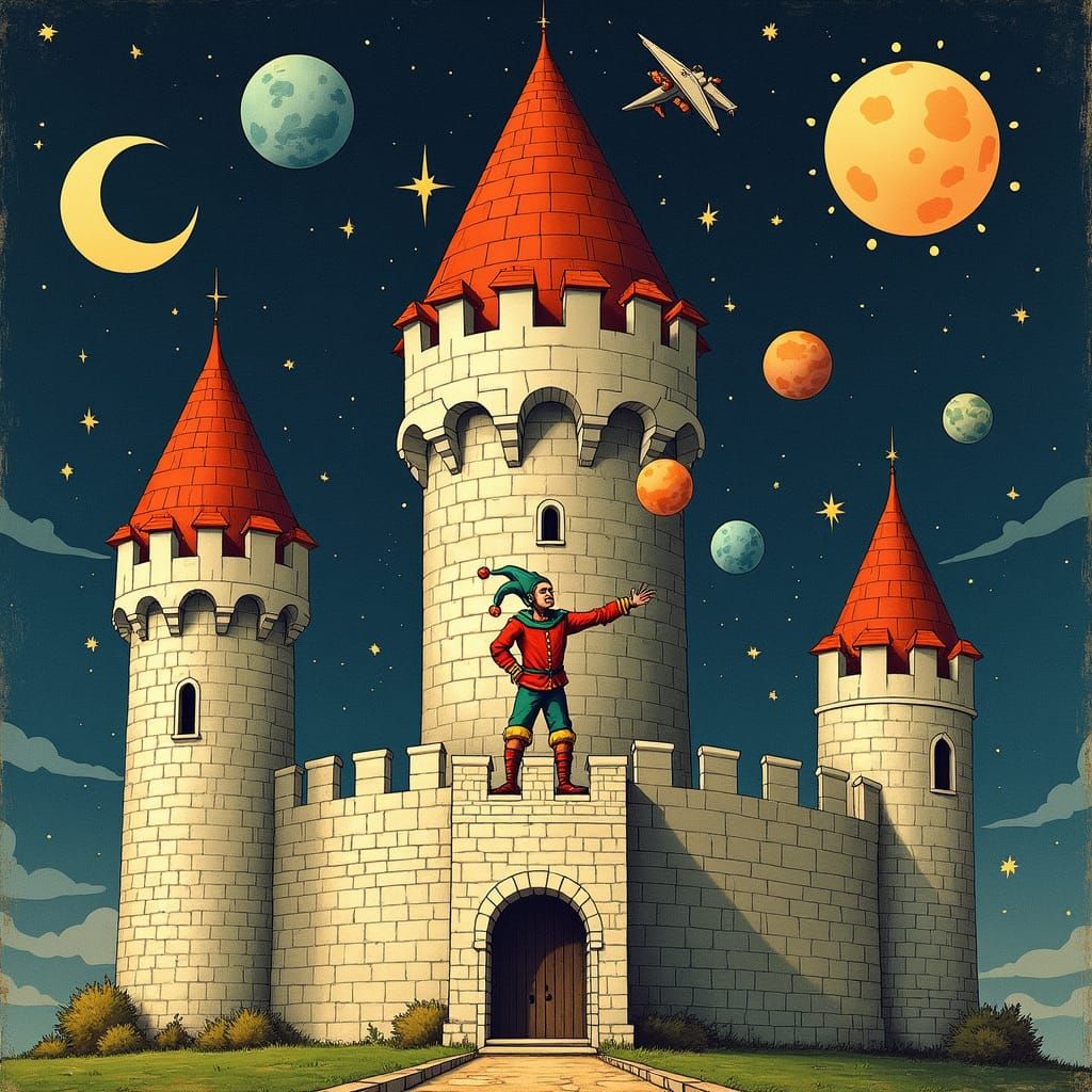 Medieval Sci-Fi Coat of Arms with Space Jester