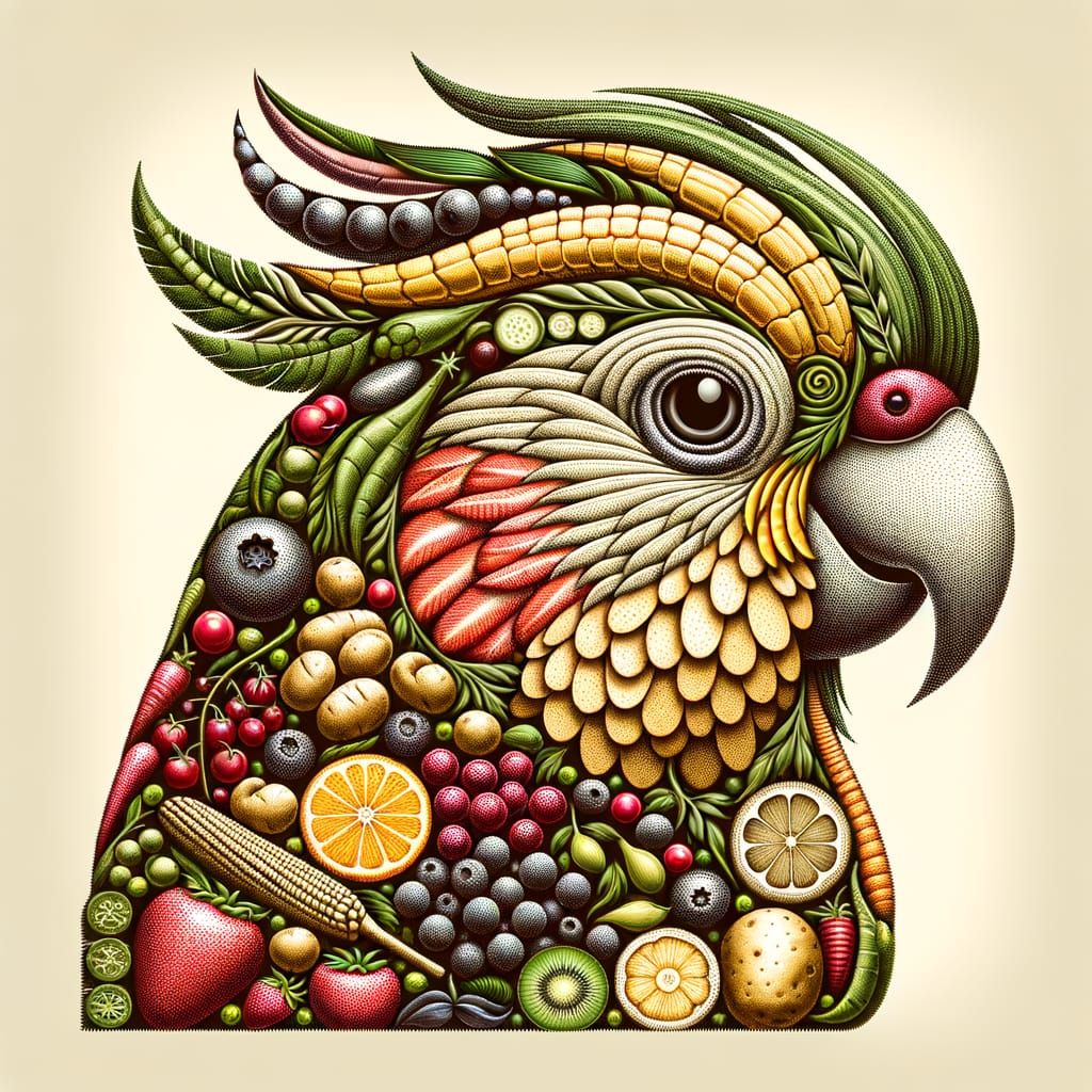 Renaissance Food Parakeet in Arcimboldo Style