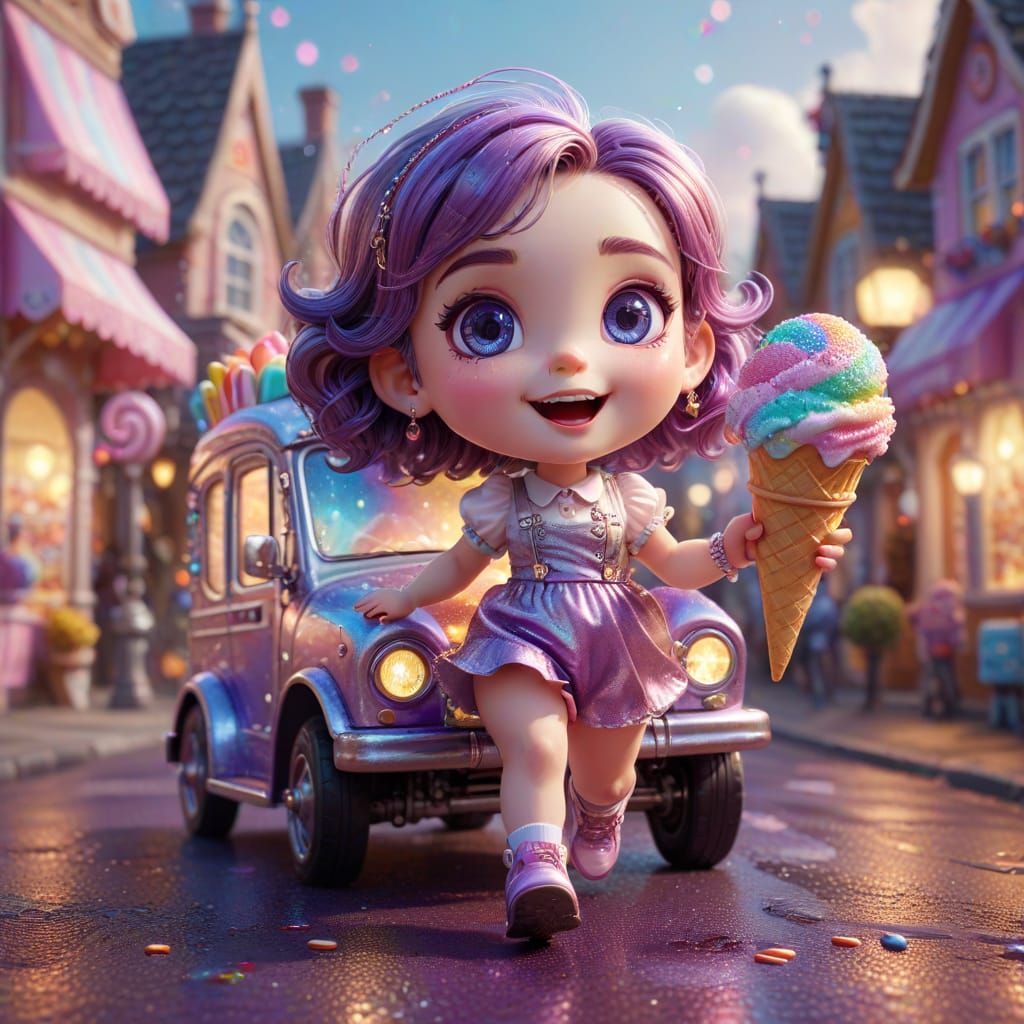 Chibi Lady Chasing Ice Cream Truck in Candyland