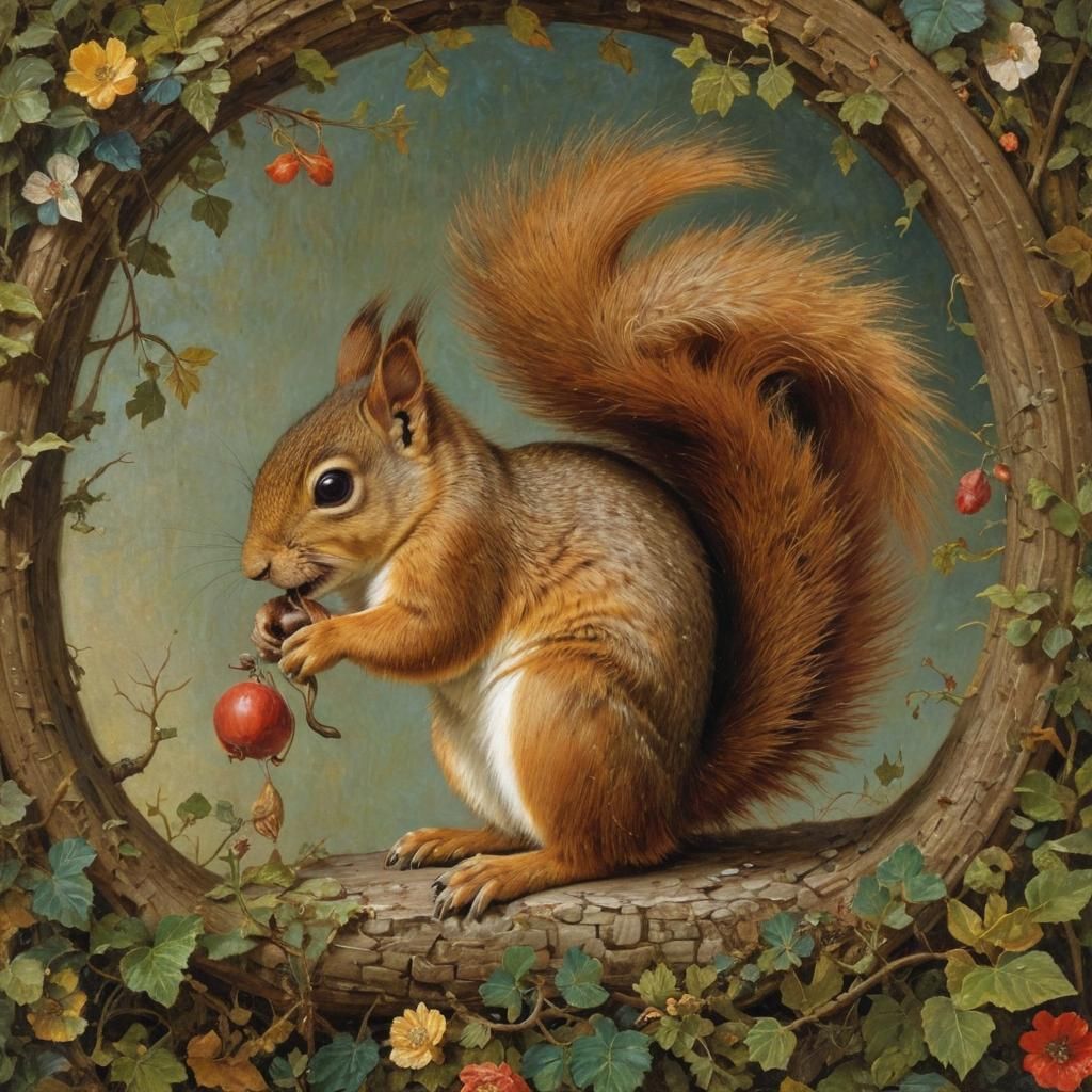 Detailed Oil Painting of Squirrel, Mouse, and Rabbit