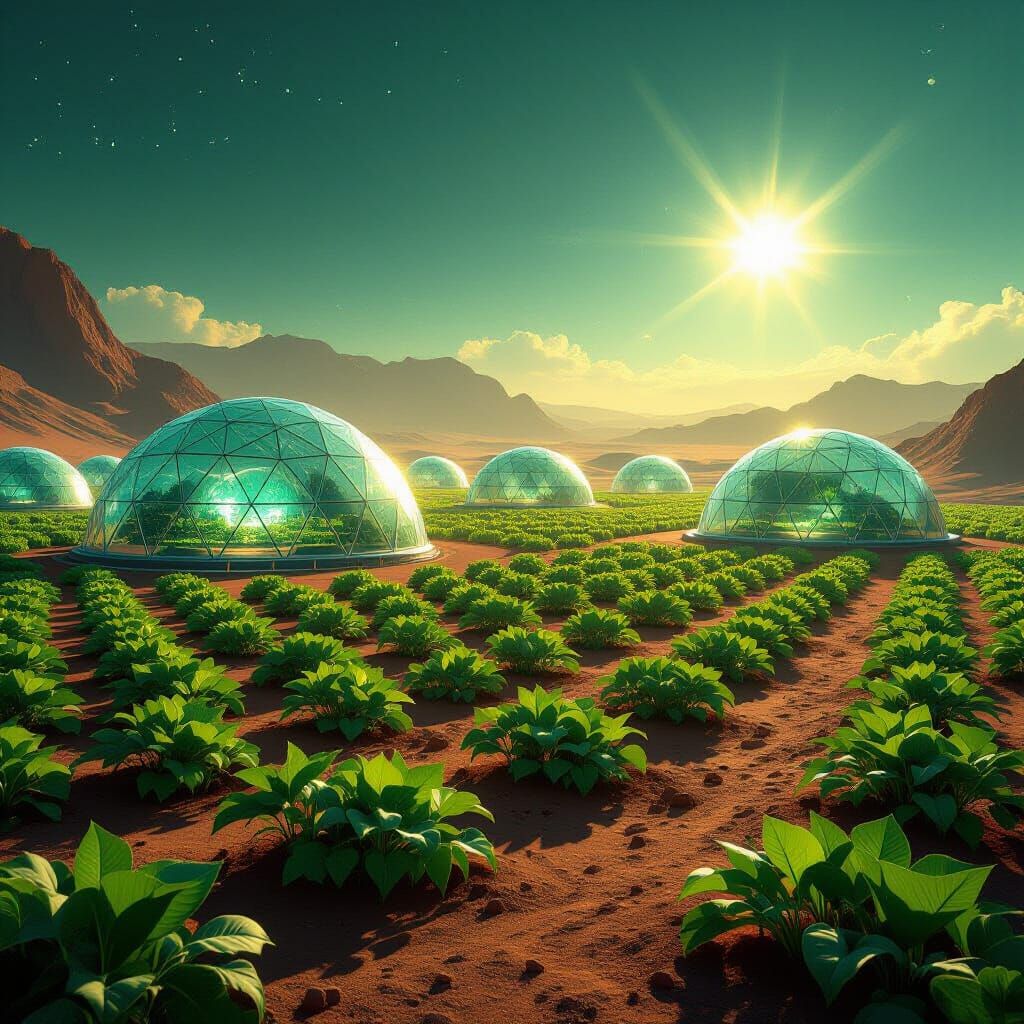Martian Greenhouses with Bioluminescent Crops
