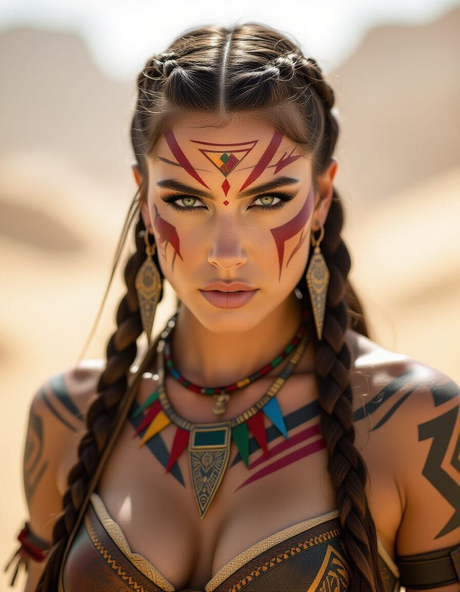 Photorealistic Barbarian Warrior Woman with Tribal Tattoos