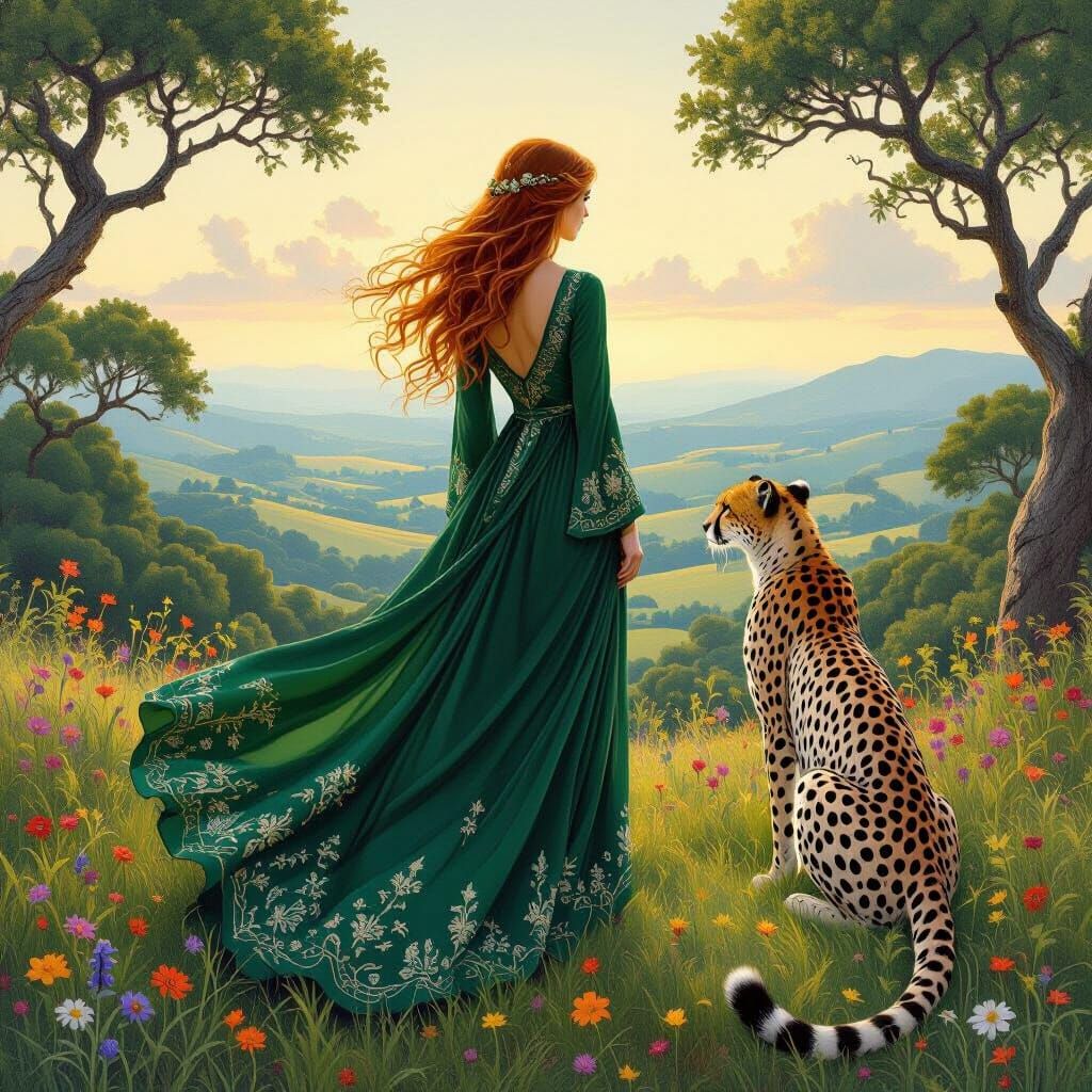 Emerald Dress on a Hill: Ethereal Art