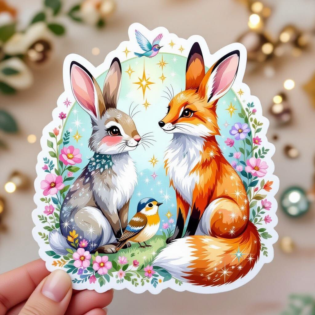 Whimsical Crystal Art Animals Sticker Book Illustration
