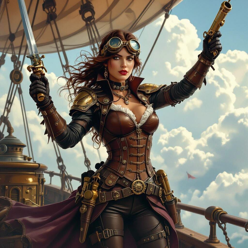 Steampunk Airship Pirate Queen on Deck