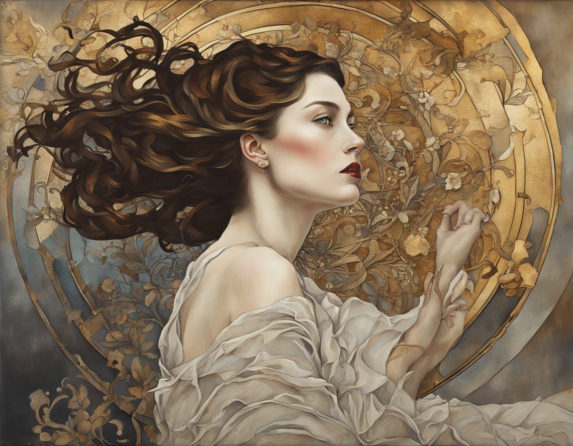 Confident Beauty in Opulent Attire, Blending Realism and Fin...