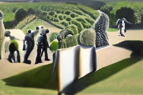 Hedge Maze Search Party in Detailed Painting