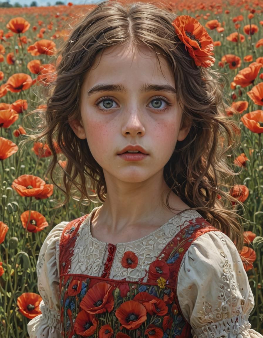 Poppy Field Portrait in Digital Art Style