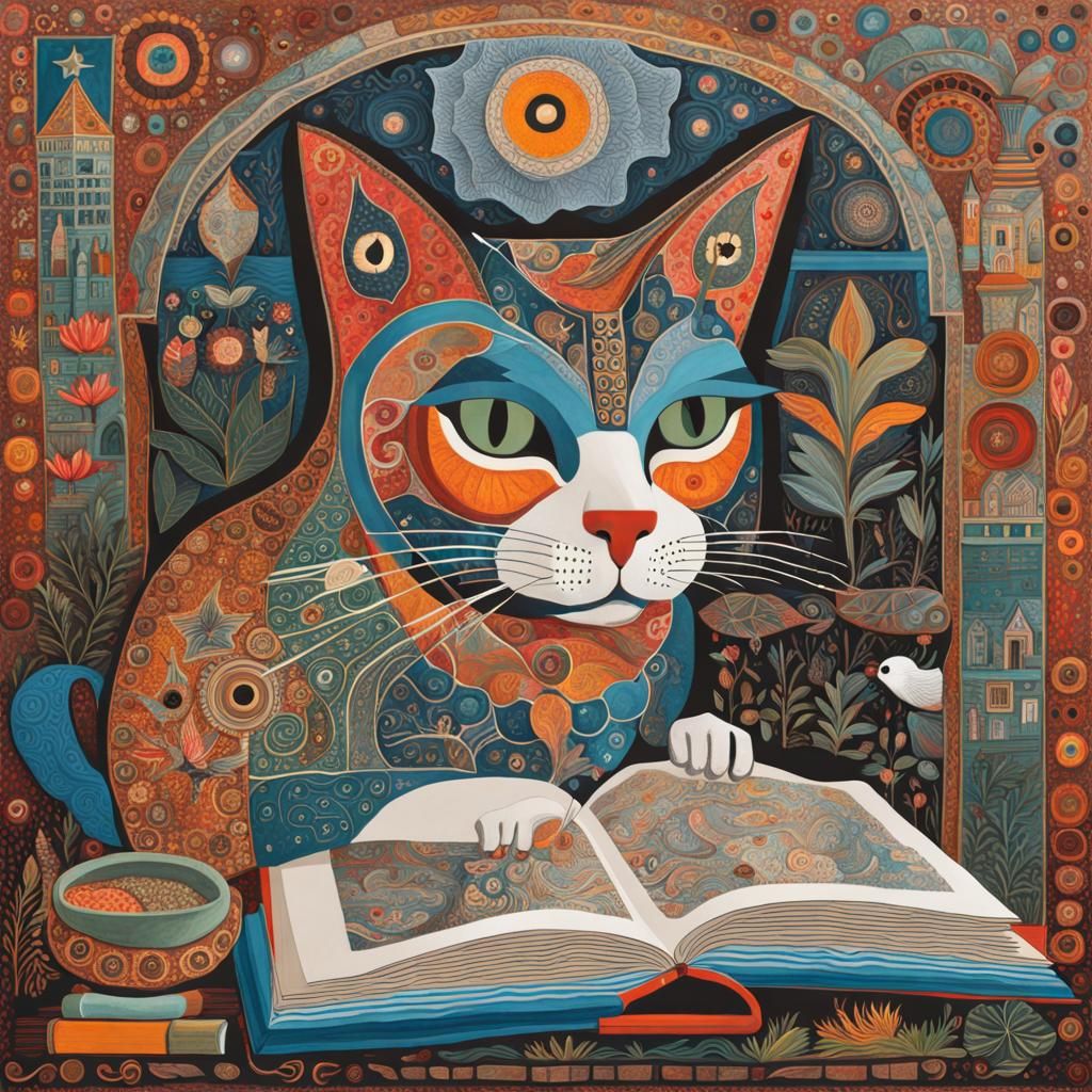 Whimsical Cat Writing a Book