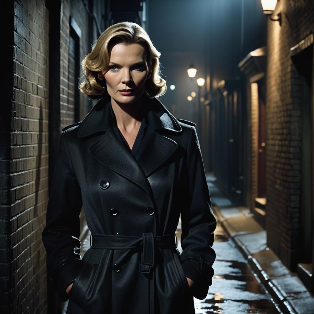 Film Noir Alleyway Scene with Woman