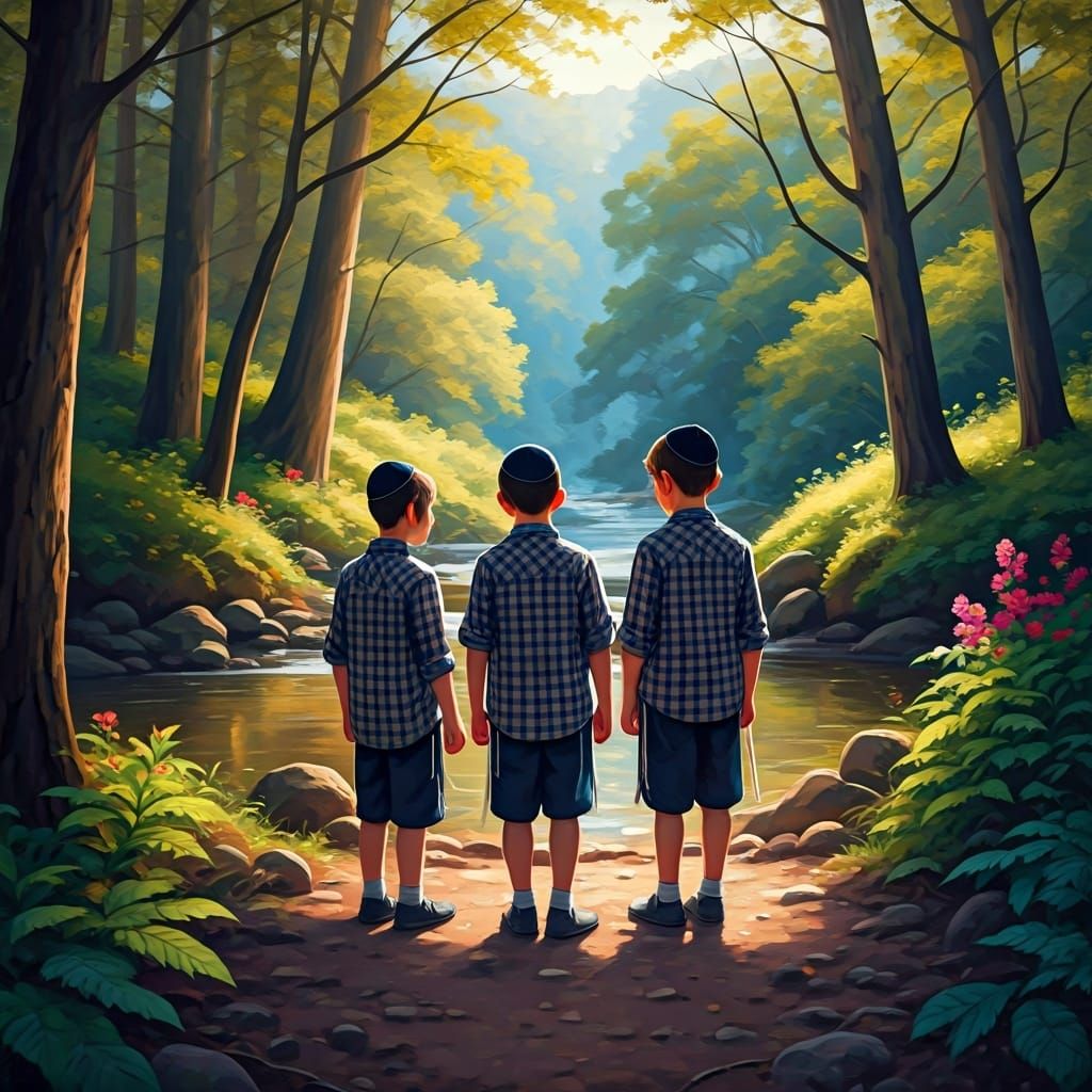 Boys Play in Carpathian Forest, Australian Tonalism Style