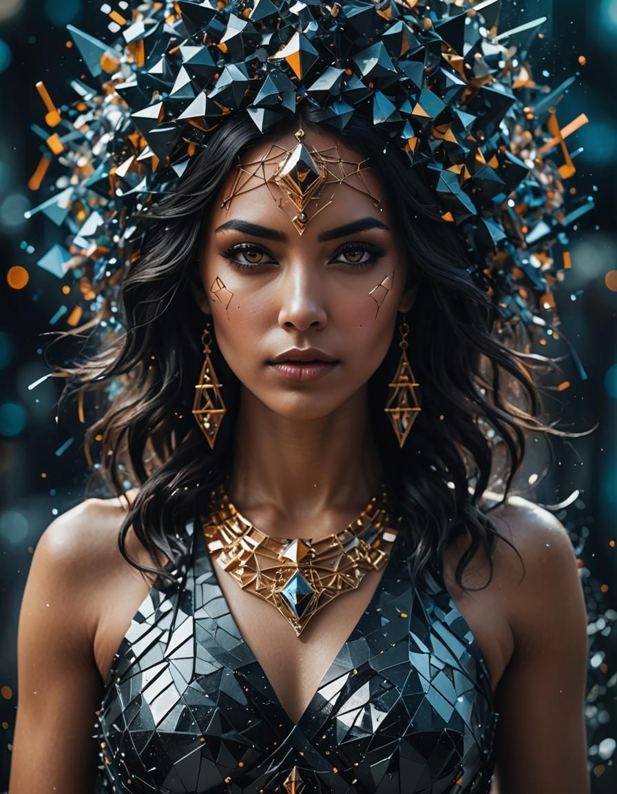 Mythic Woman Portrait with Geometric Splash Art