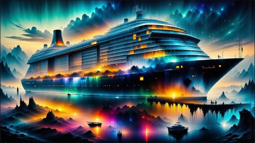 Majestic Cruise Ship in Harbor, Hyperreal Style
