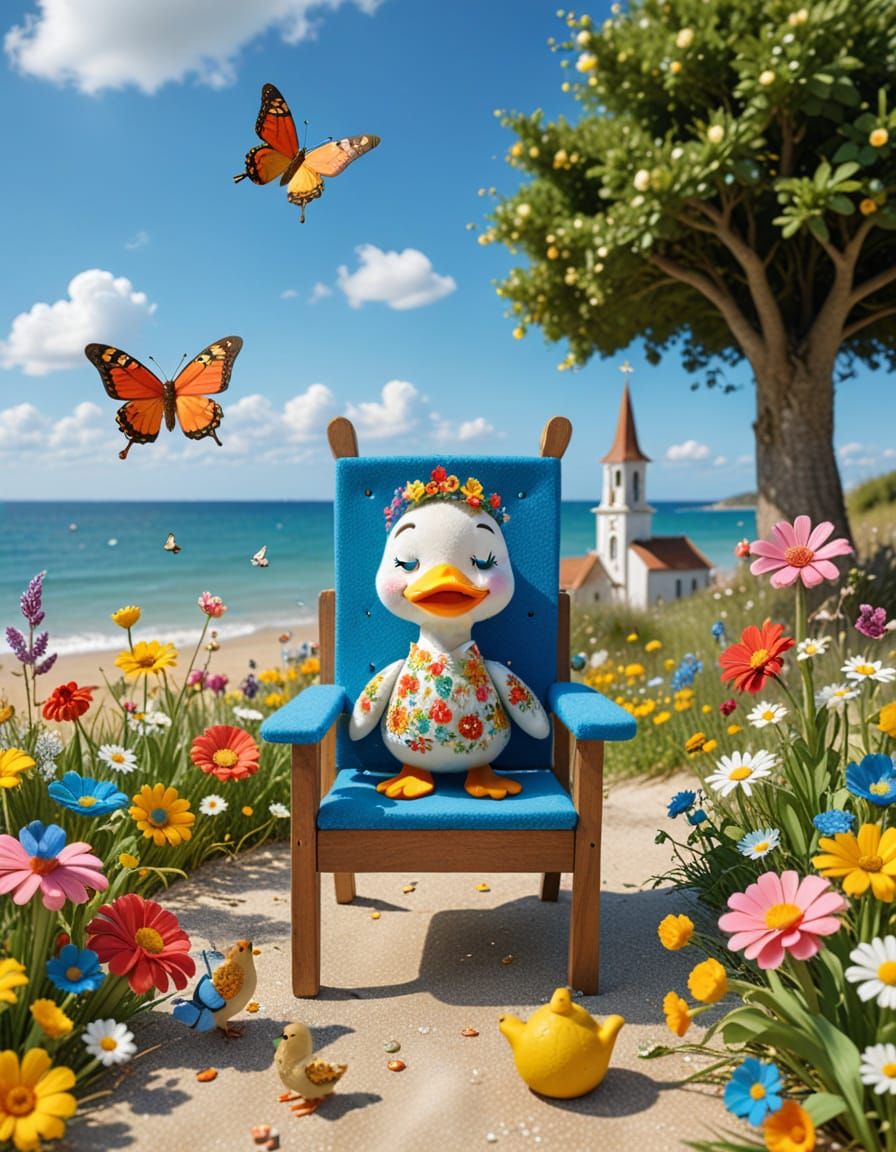 Charming Felt Objects with Faces in Colorful Beach Scenes