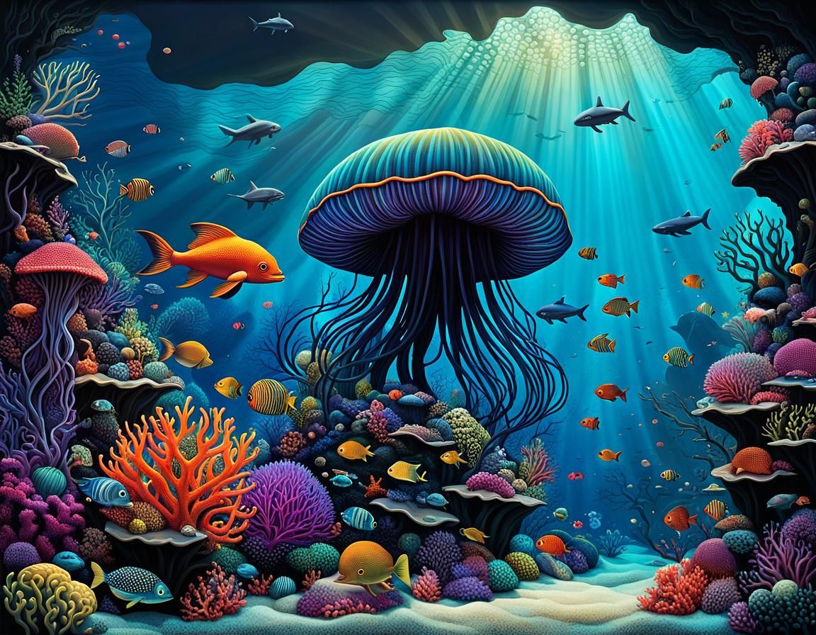 Exotic Noctilucent Coral Reef Landscape in Intricate Detail