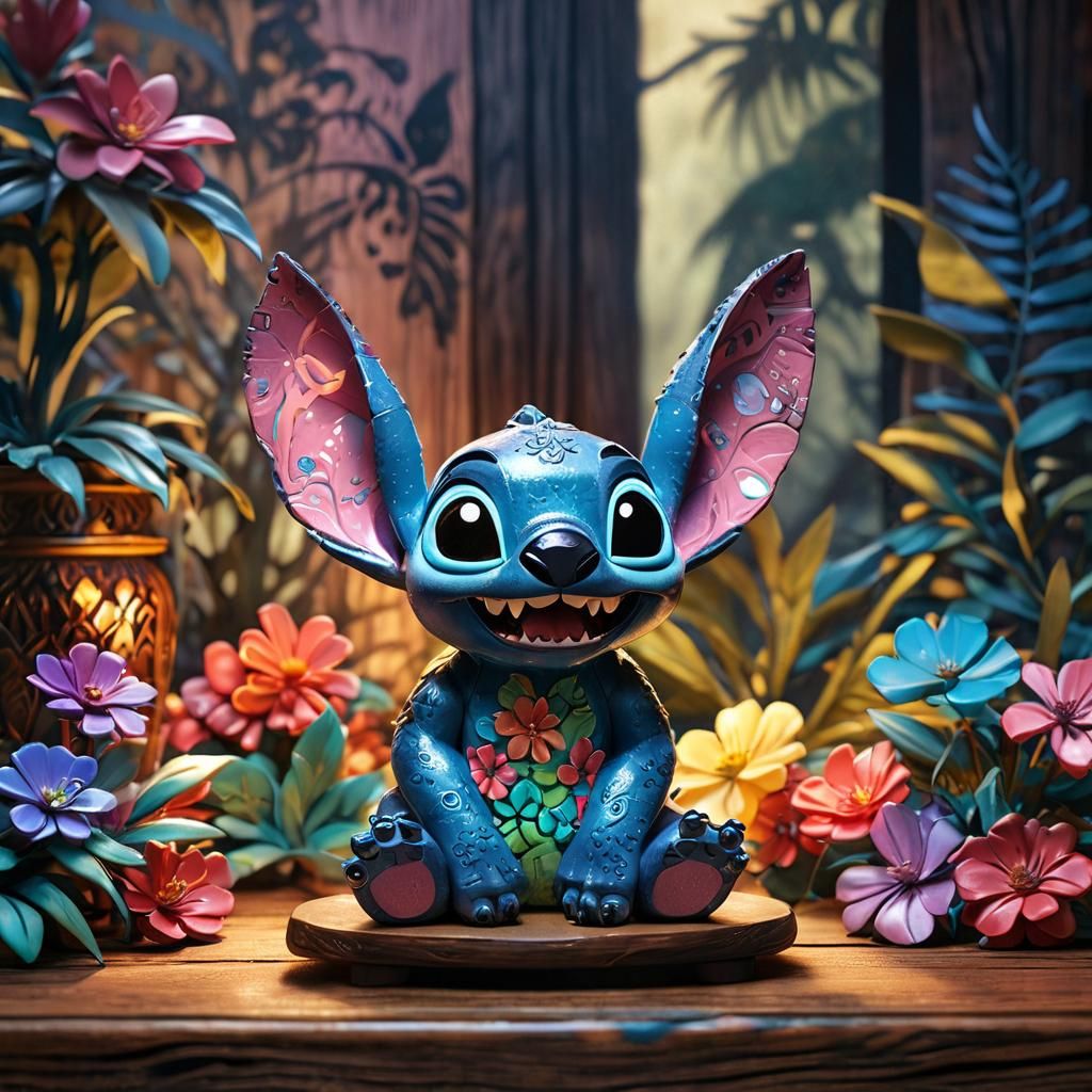 Enameled Glass Figurine of Lilo and Stitch