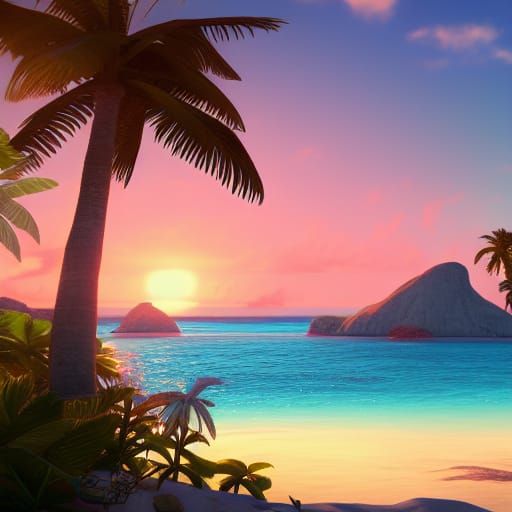 Bahamas Island Sunset: Fantasy Concept Art