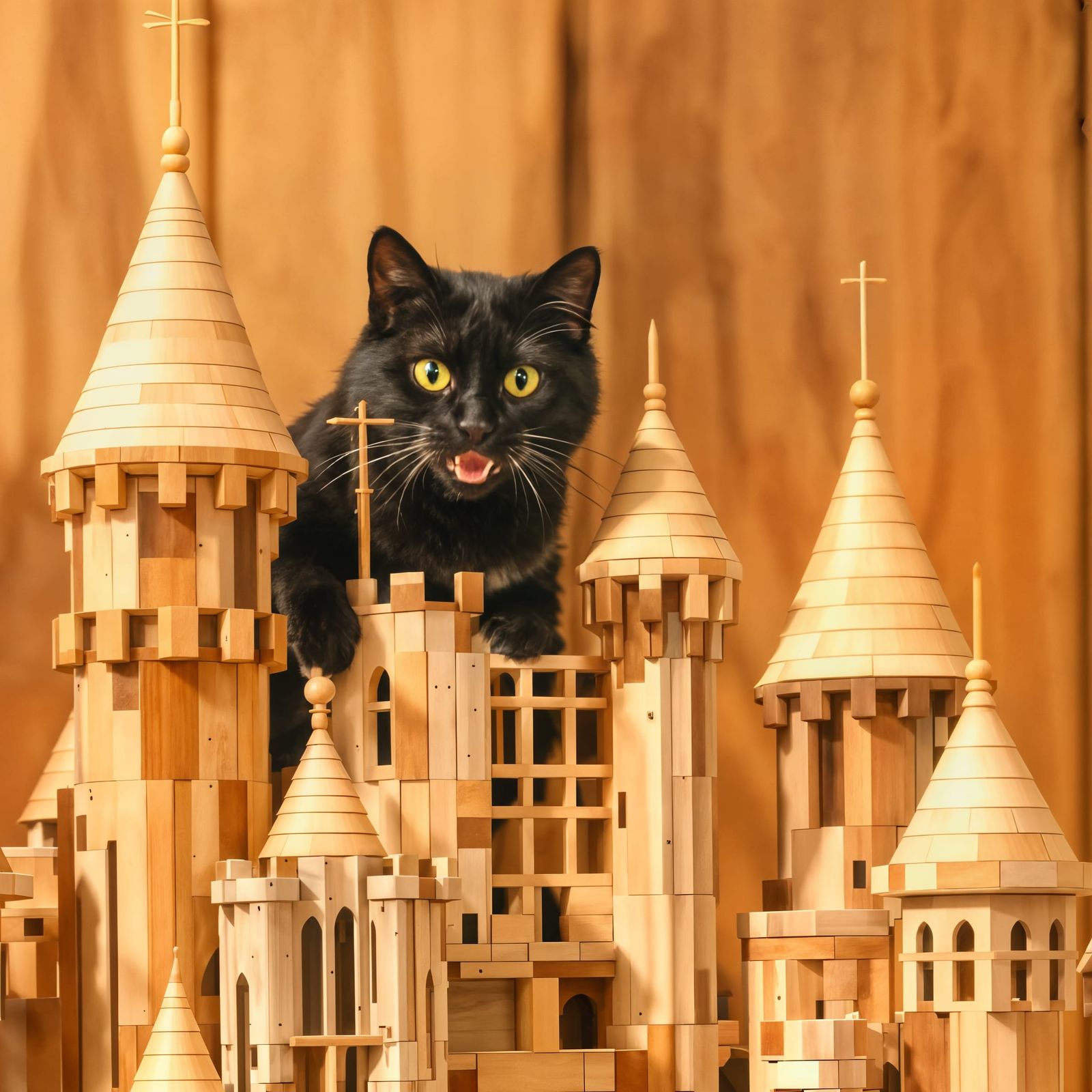 Medieval Wood Block Castle vs. Giant Cat