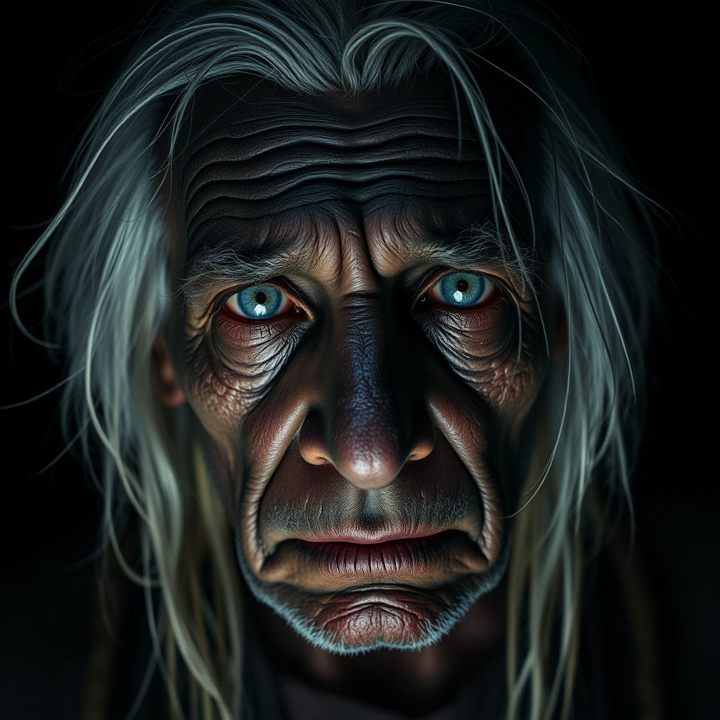 Sad Old Man with Blue Eyes Crying