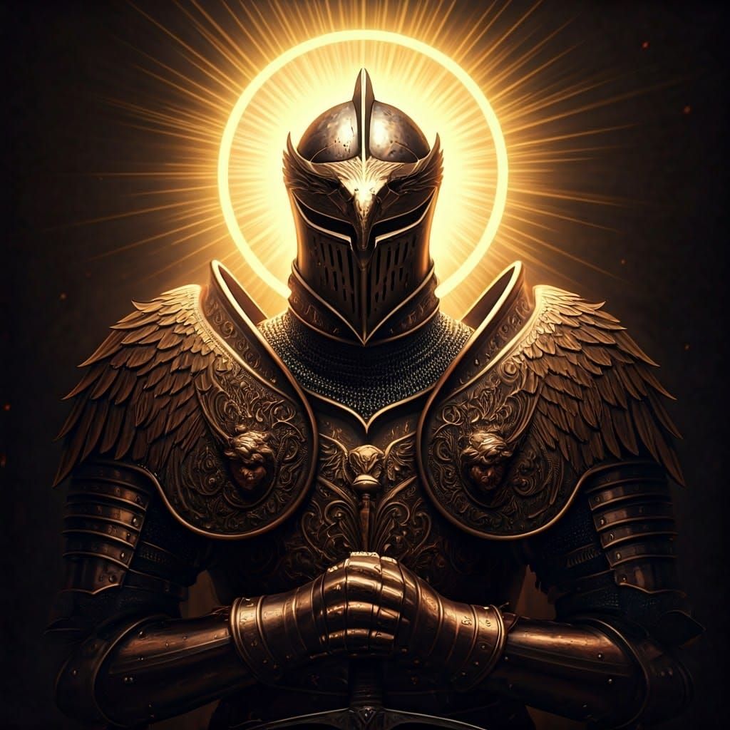 Heroic Knight in Bronze Armor with Celestial Reliefs