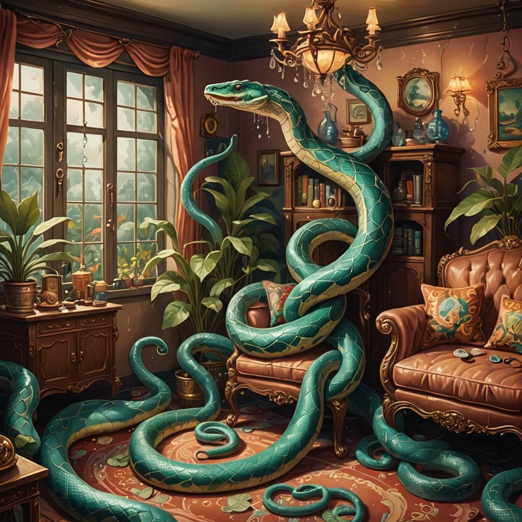 Water Serpents Entwined in a Cozy Home