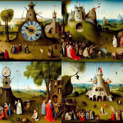 Surreal Clock Tower in Fantastical Landscape