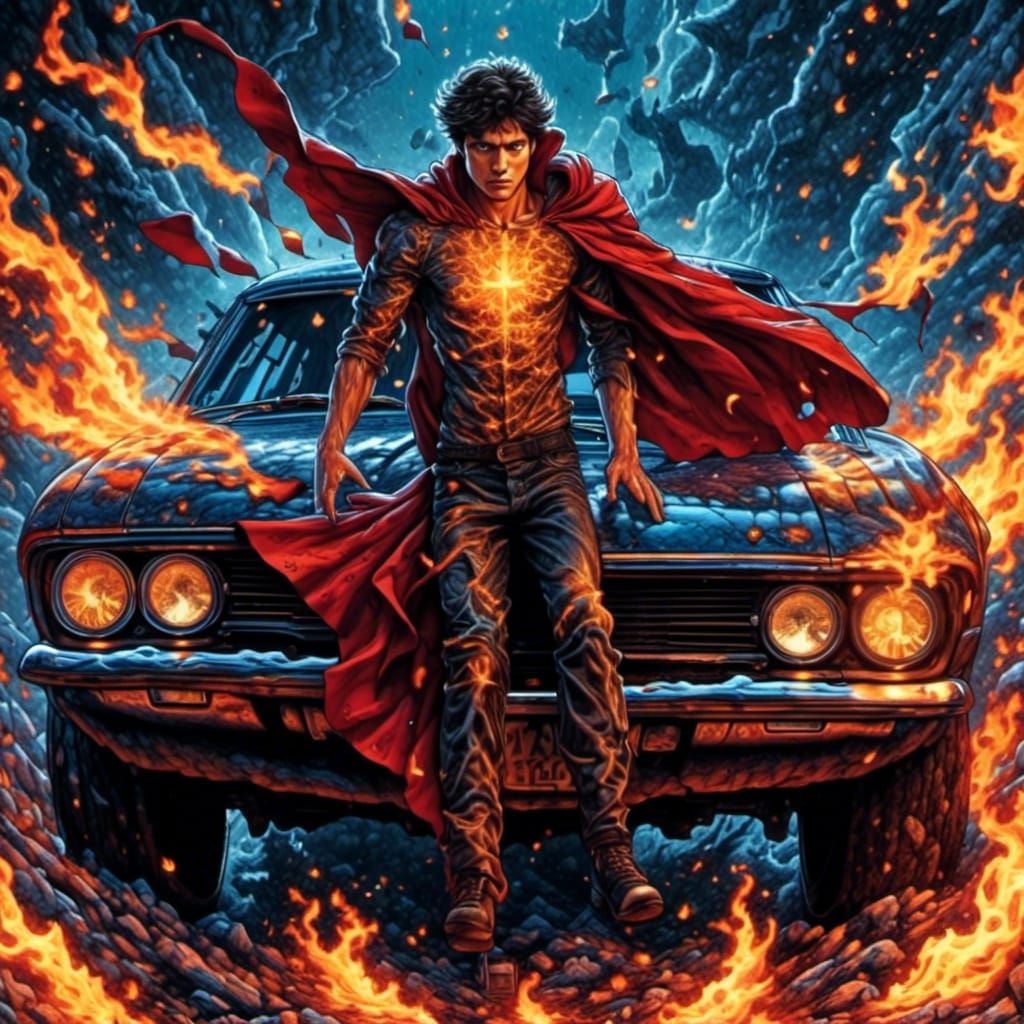 Dynamic Comic Art of Hero Saving Woman