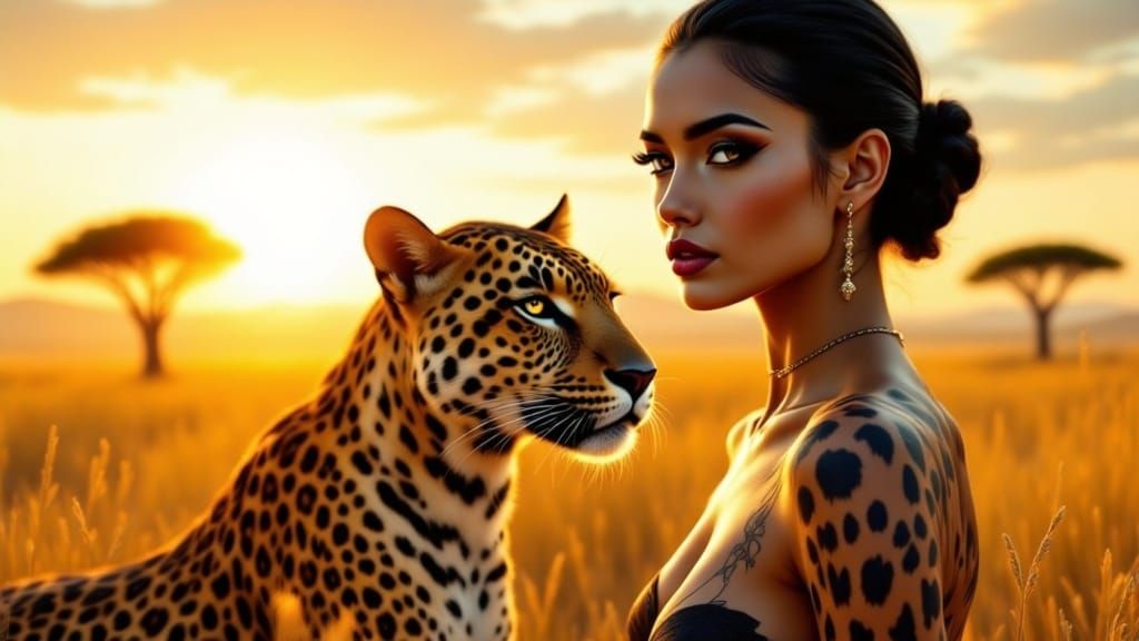 Hyperreal Cinematic Fine Art Portrait of Leopard Queen