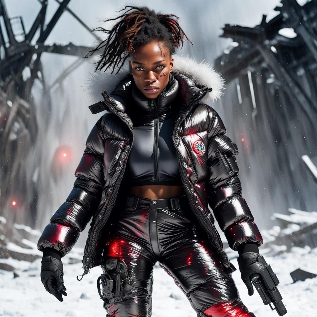 Cyborg Warrior in Frozen Battle, Textured Digital Art