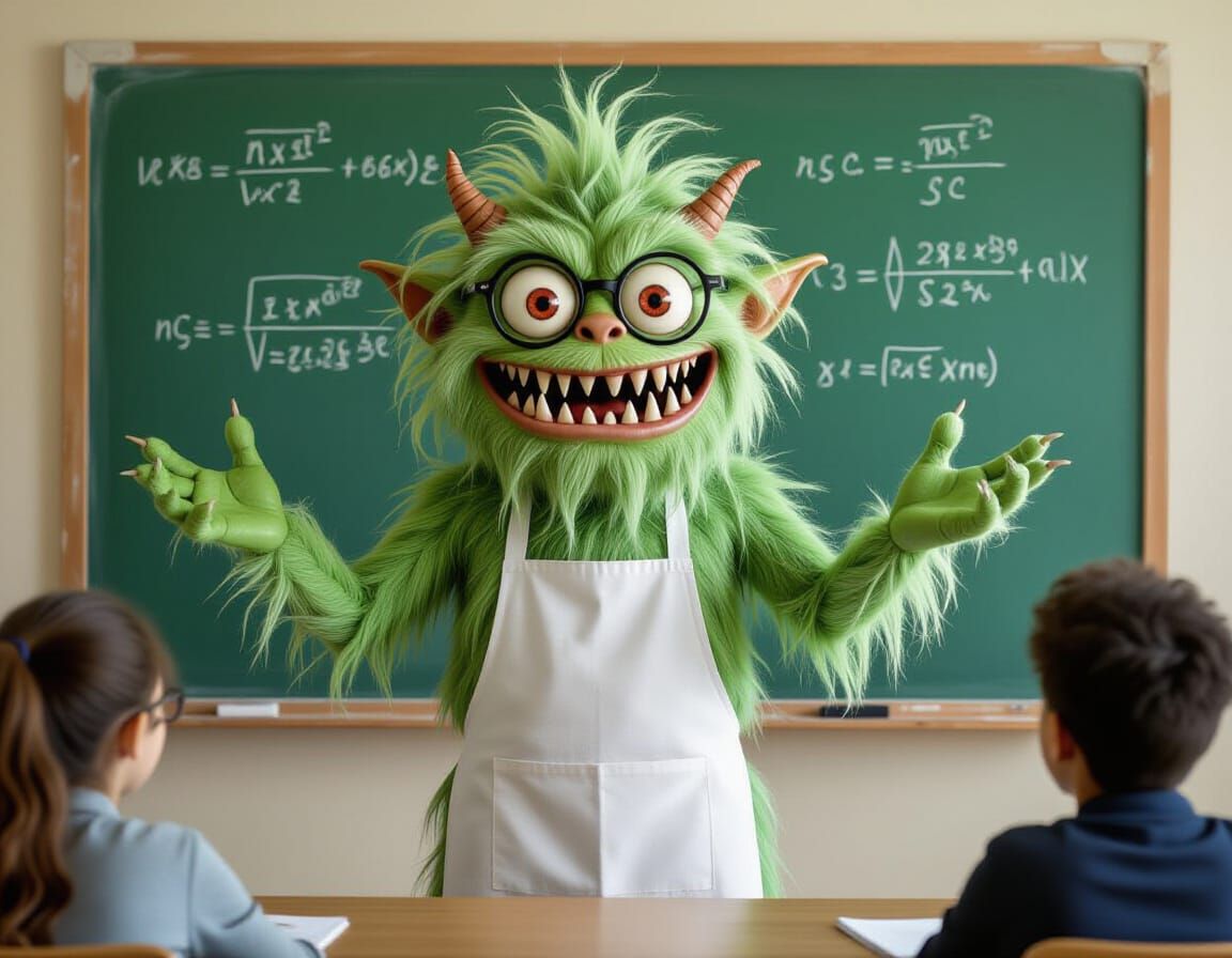 Monster Teacher Smiling in Math Class