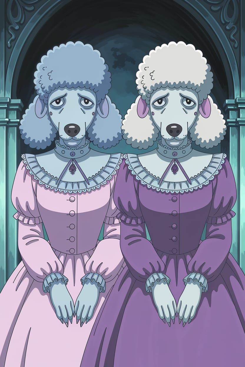 Gothic Twin Poodle Women in Pastel Purple