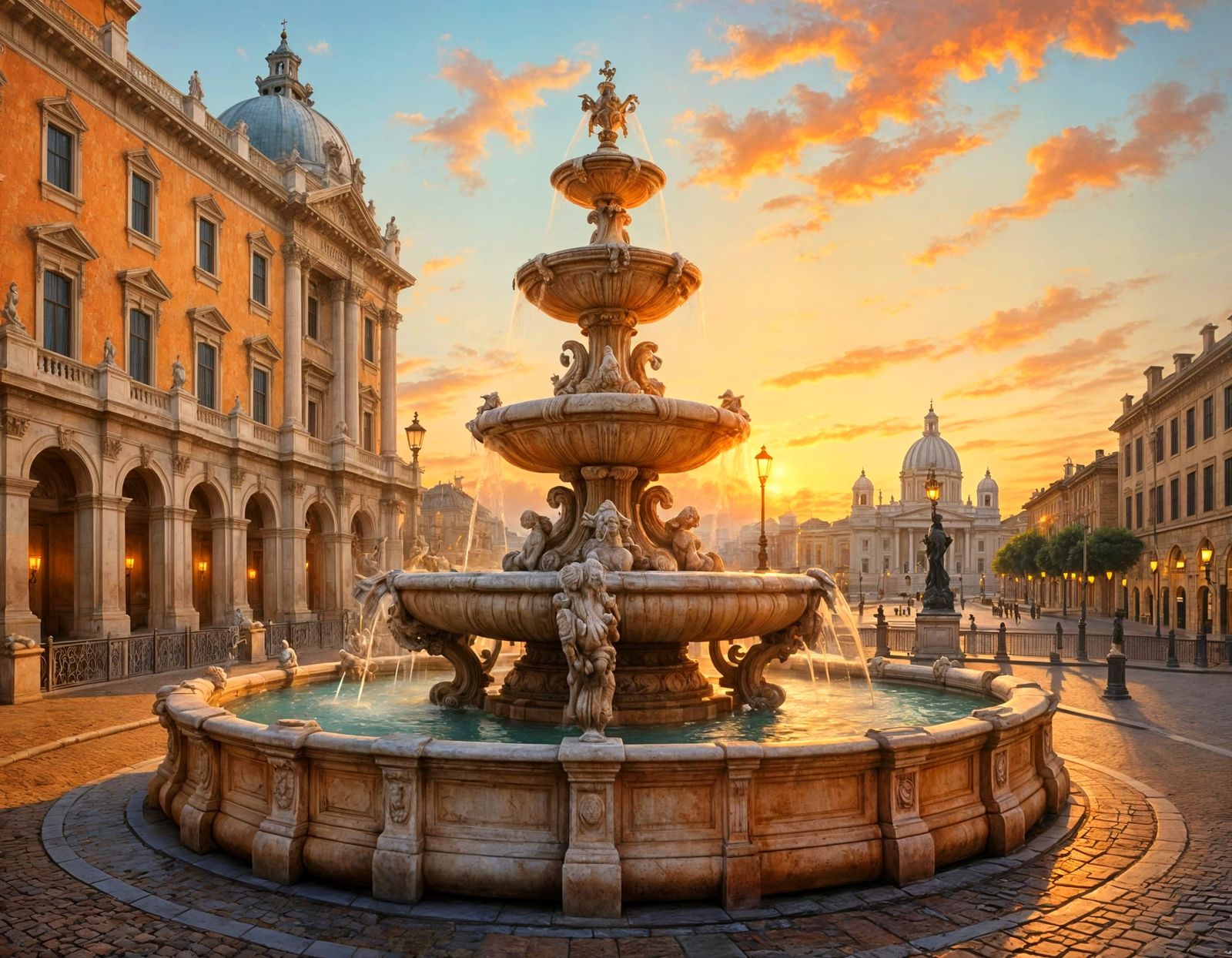 Baroque Fountain Portrait in Vedutism Style