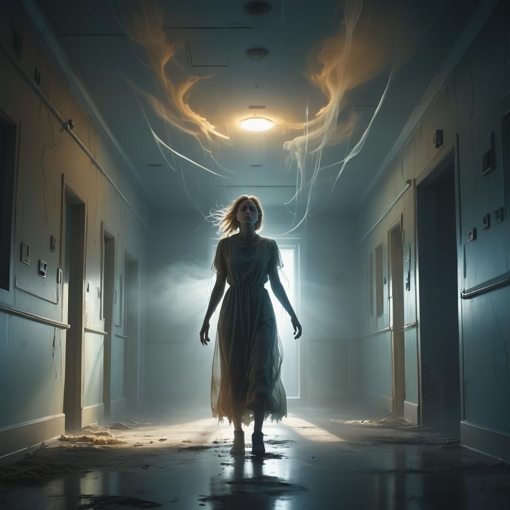 Ethereal Spirit in Abandoned Hospital: Cinematic Digital Art