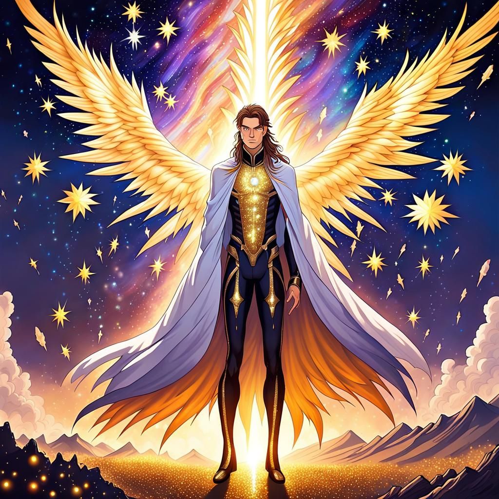 Anime Man with Glitter Cape in Matte Painting Style