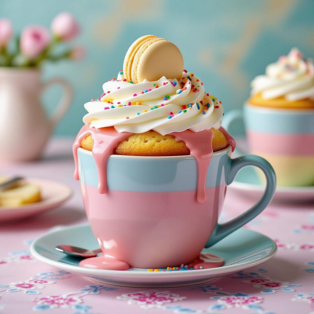 Vibrant Mug Cake with Strawberry Icing and Sprinkles