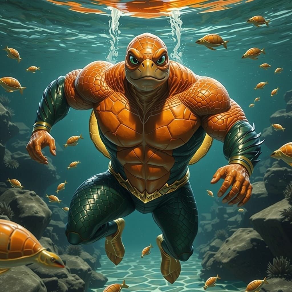 Aquatic Turtle Hero Embarks on Heroic Quest