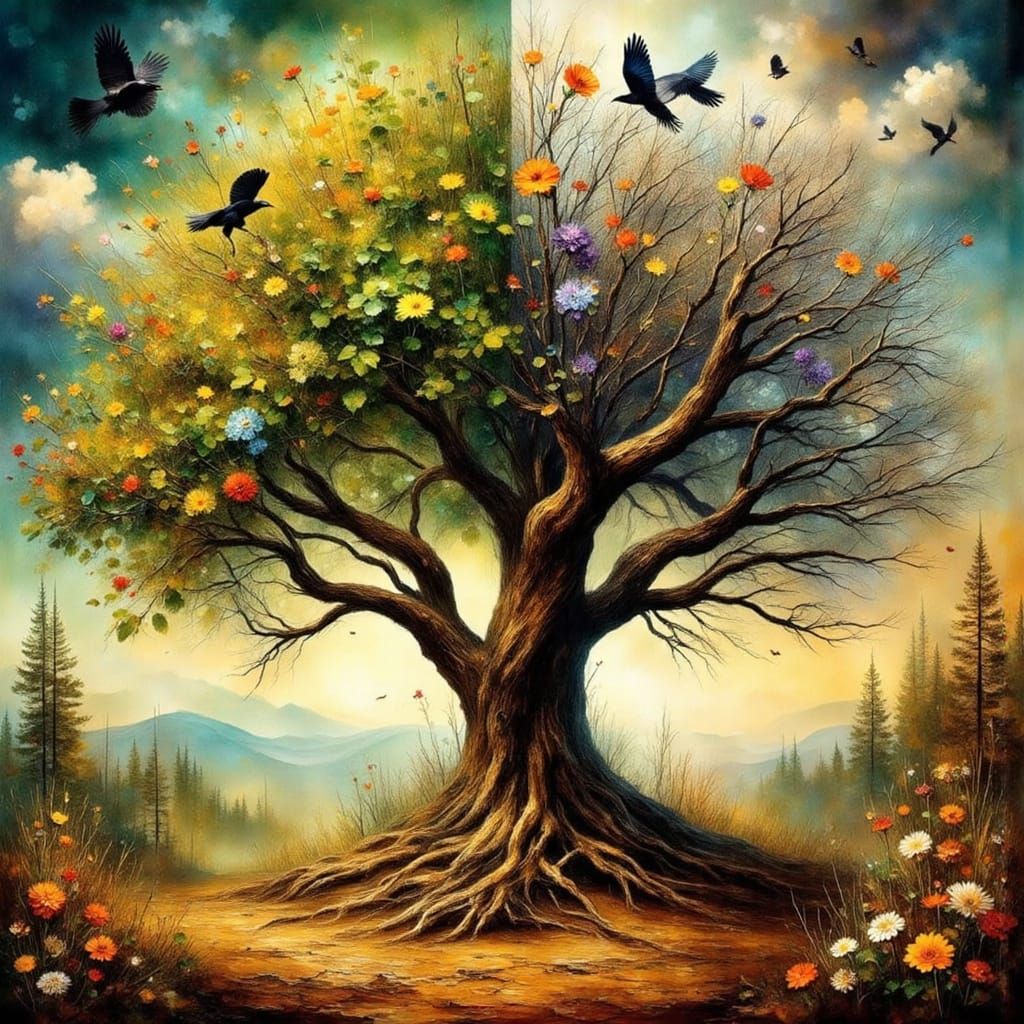 Symbolic Tree Painting: Life and Decay