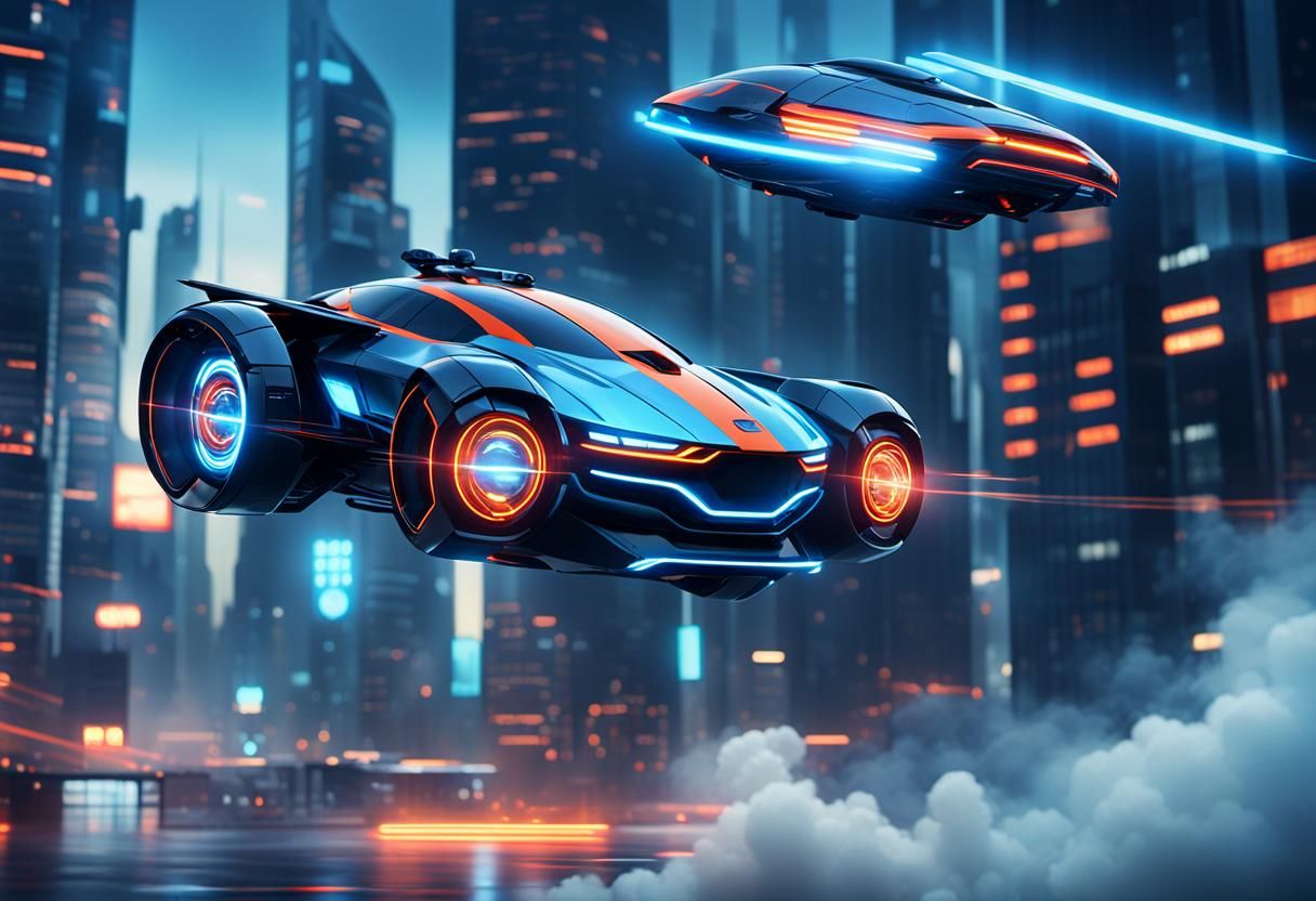 Futuristic Anti-Gravity Car with Neon Lights