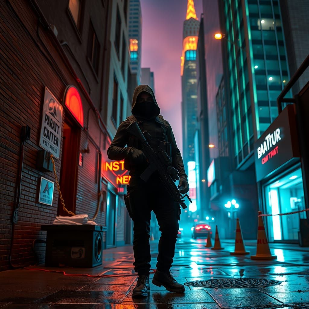 Vampire Hunter in Dystopian Cityscape