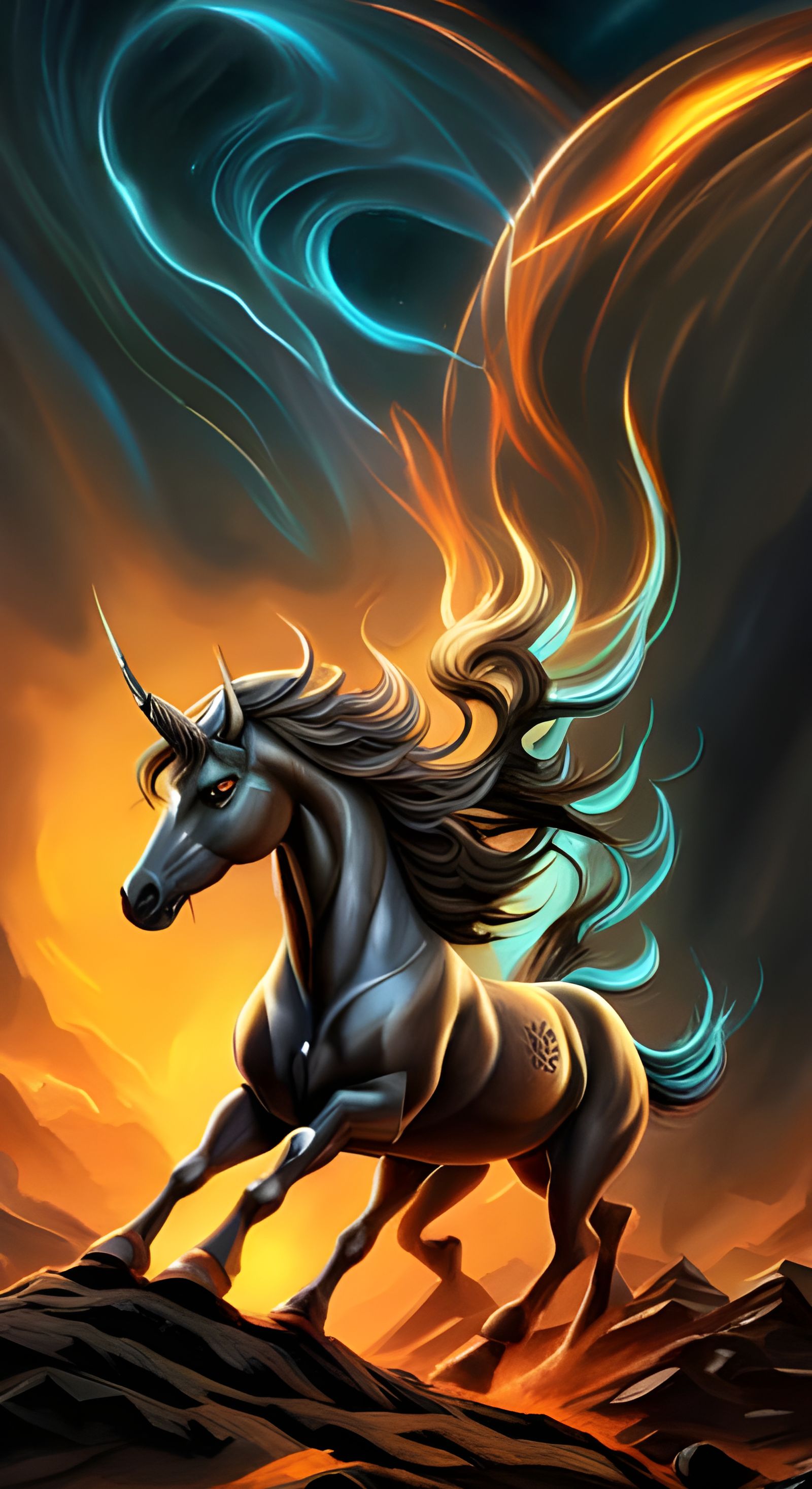 Epic Charcoal Rust Unicorn Detailed Ink Drawing