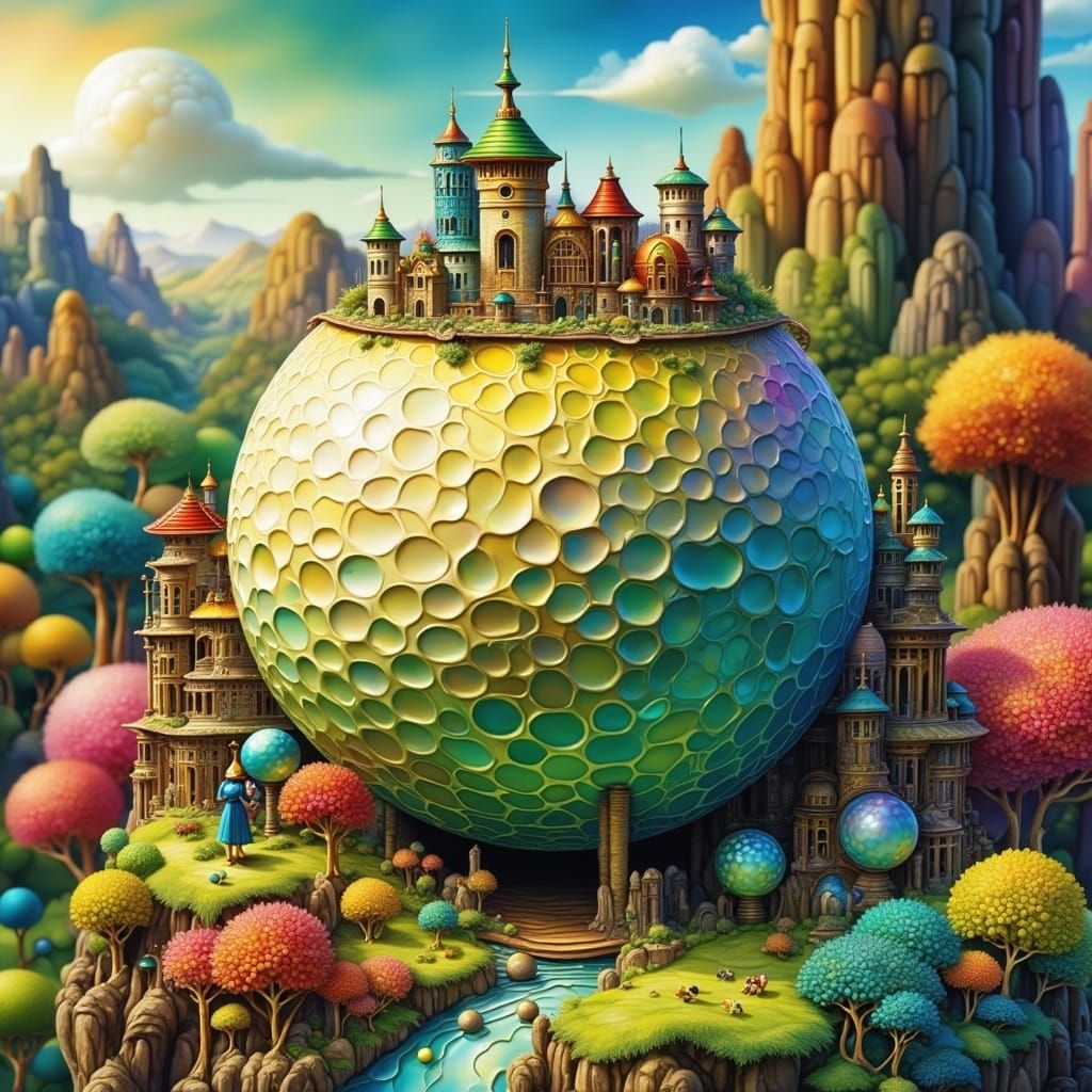 Steampunk Miniature Cityscape on a Golf Ball