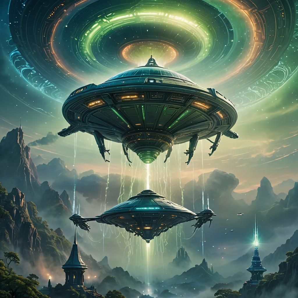 Alien Refuels Spaceship at Ethereal Fantasy Station